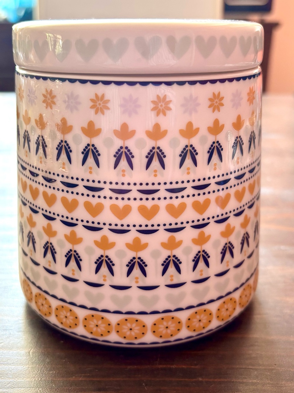 Brand new Denby Monsoon Antalya blue and yellow storage jar